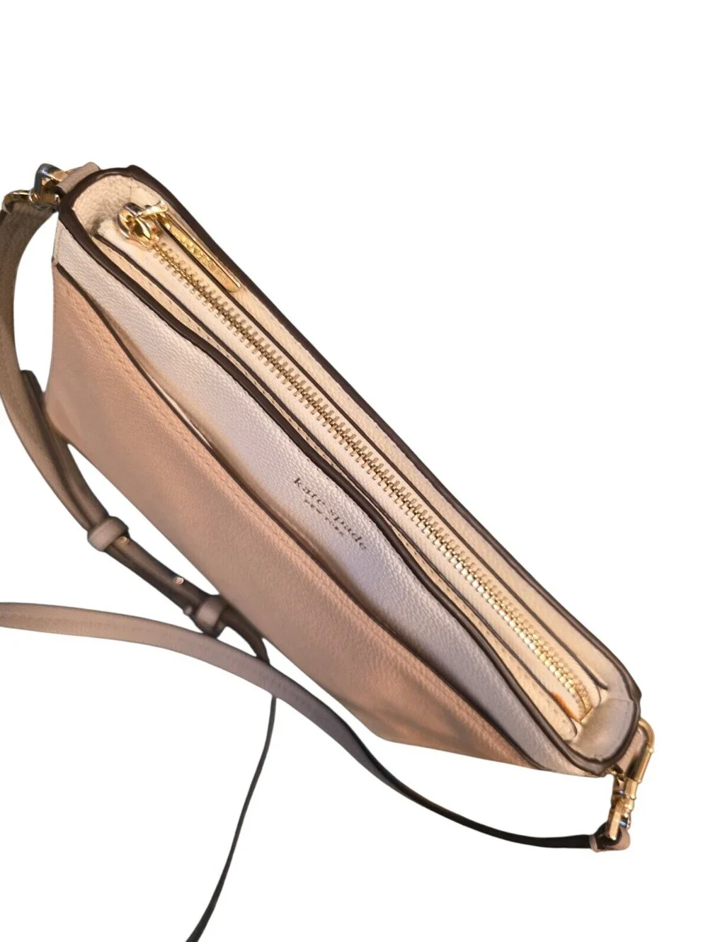 Kate Spade Leila Large Crossbody Pebbled Leather Warm Beige Colorblock S338